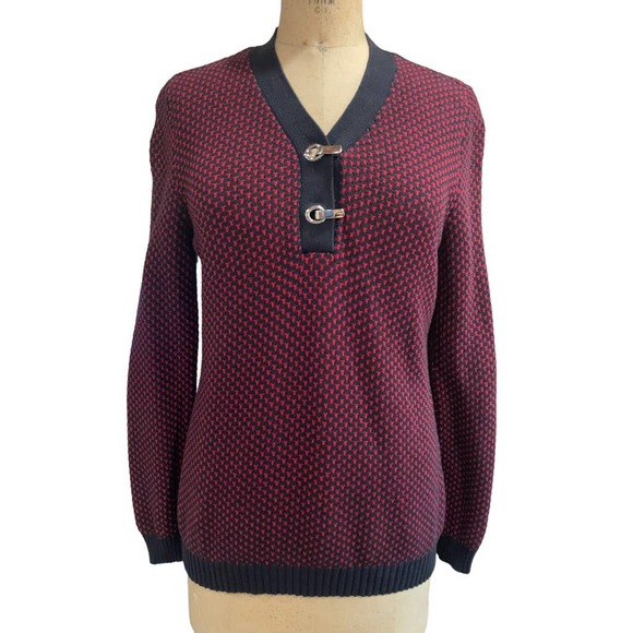 Karen Scott Women's Pullover Sweater Red Black V-Neckline S - Picture 1 of 8